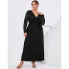 Coolmee Womens Plus Size Spring Fall Maxi Dress Long Sleeve Lace Sleeve Dress Deep V Neck Long Dress with Belt - 3 of 4