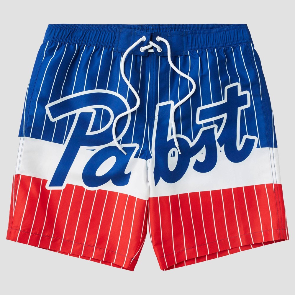 Photos - Swimwear Men's Pabst Blue Ribbon 8.5" Broad Swim Shorts - White XL