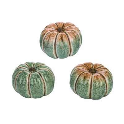 Transpac Small T C Golden Fields Pumpkin Set of 3 Ceramic Decorative Figurines for Fall Harvest Indoor Tabletop Decor