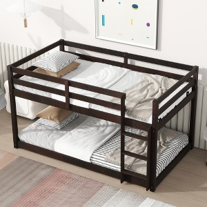 Bellemave Twin over Twin Bunk Bed, Solid Rubberwood Frame with Ladder, Guardrails & Storage Space, Durable Slats, Espresso, Low Height, Easy Assembly - 1 of 4