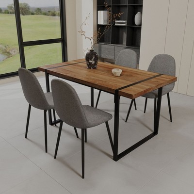 NicBex Dining Table Set for 4 Modern Kitchen Table with Walnut Wooden Tabletop, Metal Frame and 4 Suede Chairs for Kitchen