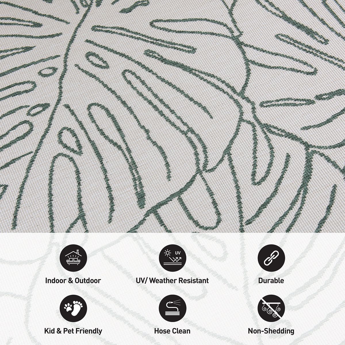 World Rug Gallery Contemporary Tropical Leaves Weather Resistant Reversible Indoor/Outdoor Area Rug: Quick Dry, UV Protection - thumbnail 5