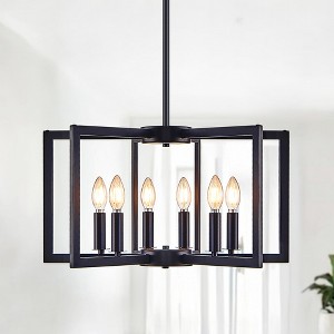 22" Modern Black Geometric 6-Light Chandelier ¨C Industrial Metal Pendant Light Fixture for Living Room, Dining Room, or Kitchen (Bulb Not Included) - 1 of 4