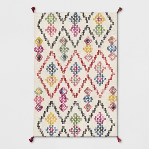 7 X10 Geometric Wool Tasseled Tufted Area Rug White Pink Yellow Opalhouse Target