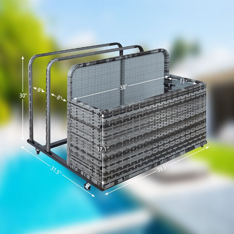 Whizmax Double Layer Poolside Float Storage, Outdoor Storage, PE Rattan Outdoor Pool Caddy with Rolling Wheels for Patio Patio, Pool, 4 of 8