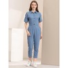 INSPIRE CHIC Women's Short Sleeve Collared Solid Color Button Down Tie Waist Cargo Jumpsuit - 4 of 4