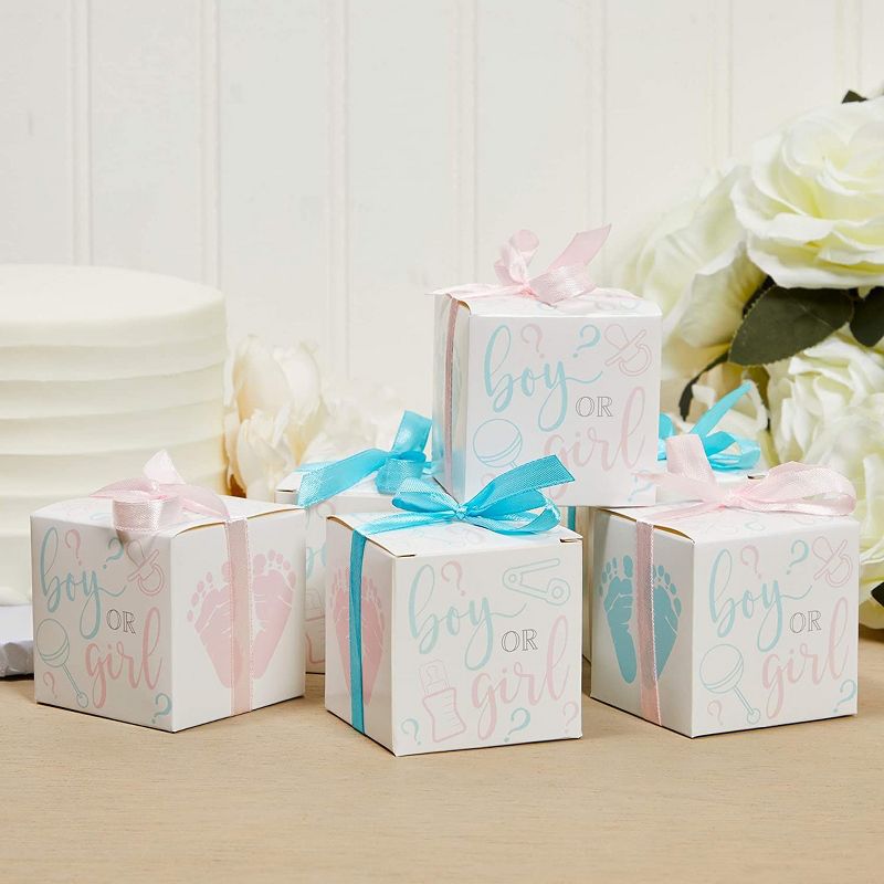Sparkle and Bash 50 Pack Paper "Boy or Girl" Gender Reveal Party Favors Treat Boxes with Ribbons, 2 of 7