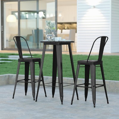 23.75" Round Black Resin Top Bar Table with Steel Base