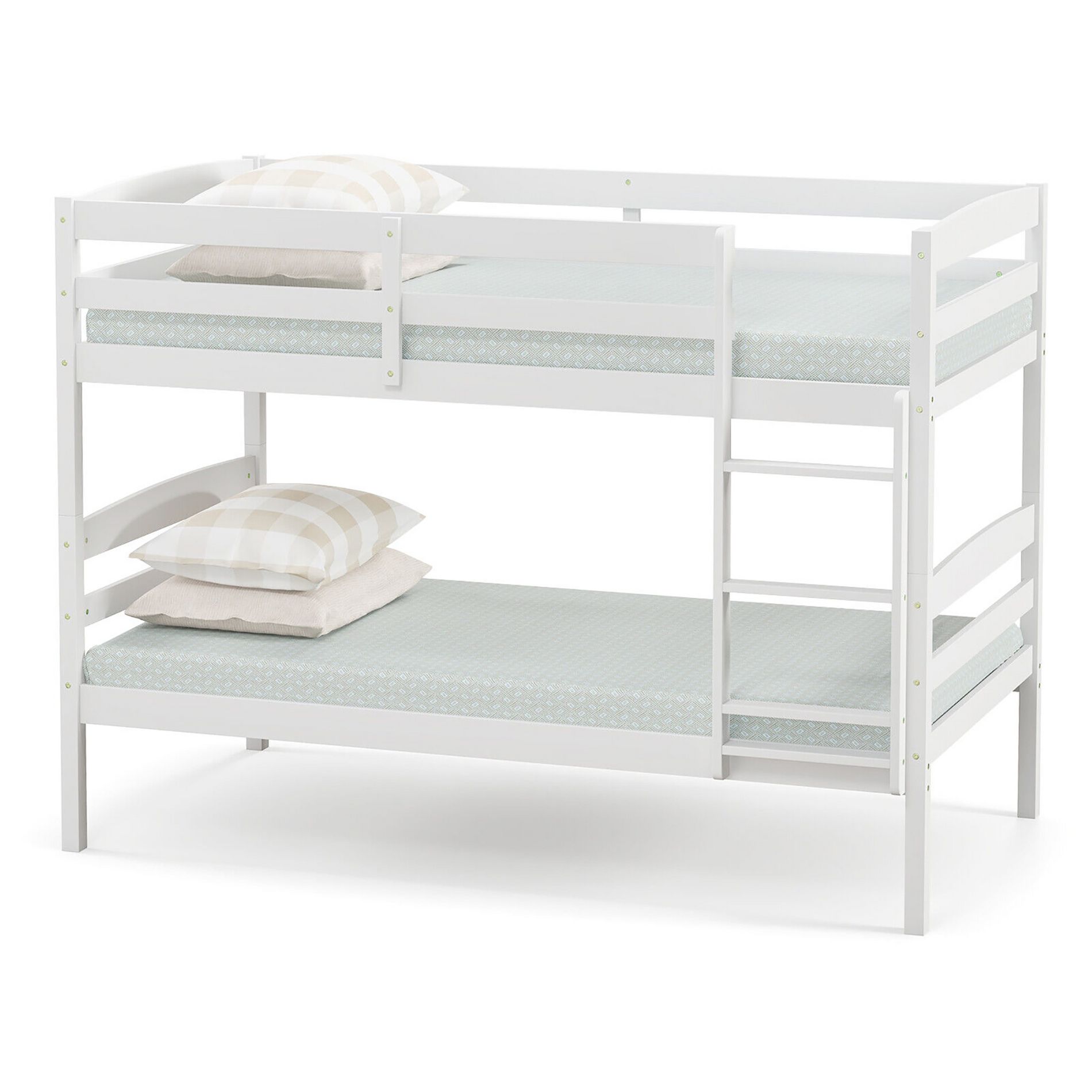 Tangkula Twin Over Twin Bunk Bed Wooden Convertible Into 2 Beds High Guardrails White