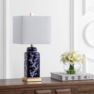 Pilar Navy and White Ceramic Floral Table Lamp Set
