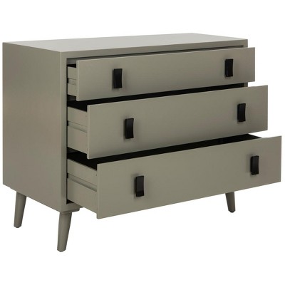 Transitional Gray 3-Drawer Chest with Black Metal Hardware