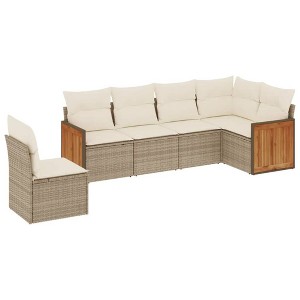vidaXL 6 Piece Patio Sofa Set with Cushions Beige and Cream Poly Rattan - Without Table - 1 of 4