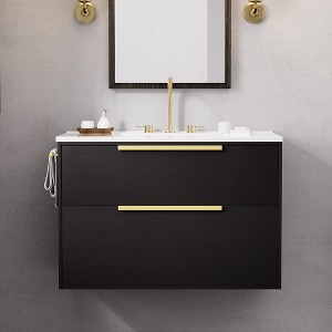 Hyleory 36 inch Wall Mounted Bathroom Vanity with Resin Sink Two Large Storage Drawers and Side Towel Rack - 1 of 4