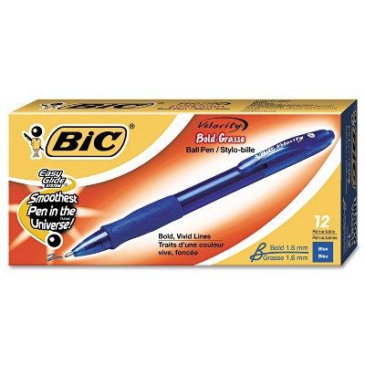 Bic Velocity Retractable Ballpoint Pen Blue Ink 1.6mm Bold Dozen VLGB11BE