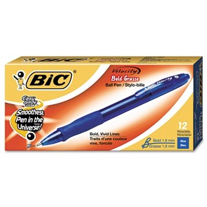 Bic Velocity Retractable Ballpoint Pen Blue Ink 1.6mm Bold Dozen VLGB11BE - 1 of 4