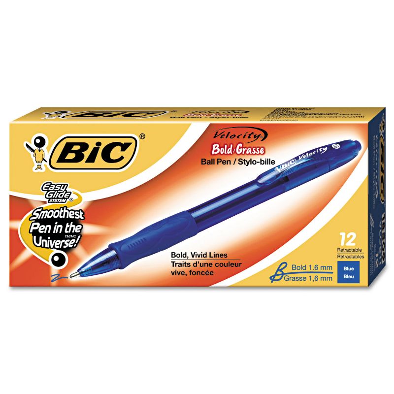 Bic Velocity Retractable Ballpoint Pen Blue Ink 1.6mm Bold Dozen VLGB11BE, 1 of 9