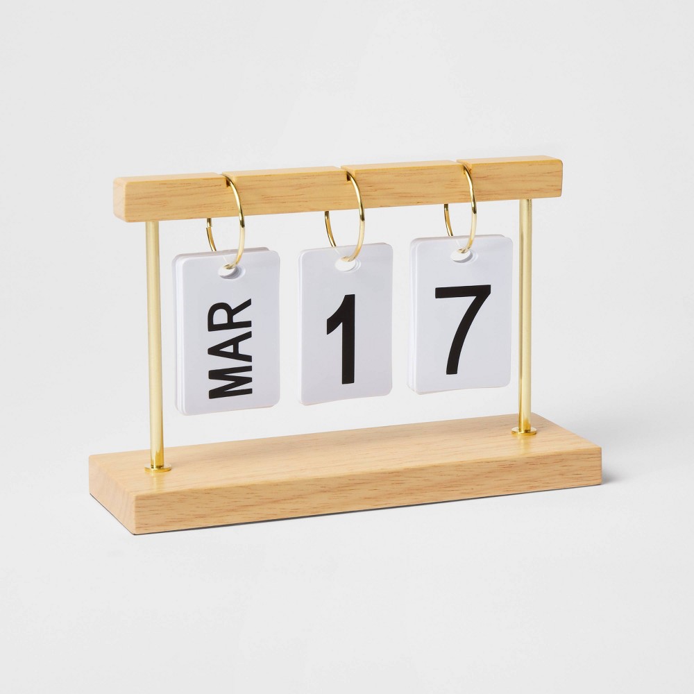 Photos - Desk Organiser Rubber Wood Desk Calender Natural Wood - Threshold™