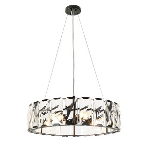 LNC Ethel 6-Lights 23.6" Modern Luxury Crystal Drum Chandelier for Dining Room, Gold/Black - 1 of 4