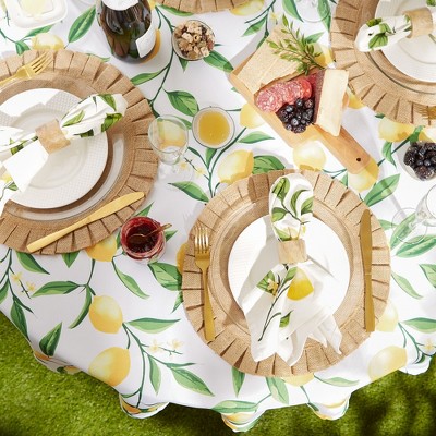 Lemon Bliss 60" Round Stain Resistant Fabric Tablecloth