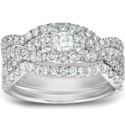 Pompeii3 1 1/4 Ct Cushion Halo Diamond Engagement Wedding Ring 3-Piece Set White Gold