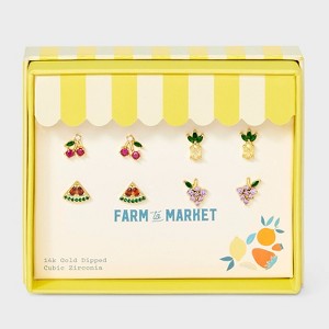 14K Gold Dipped Mini Fruit Icon Stud Earring Set 4pc - A New Day™ Gold - 1 of 3