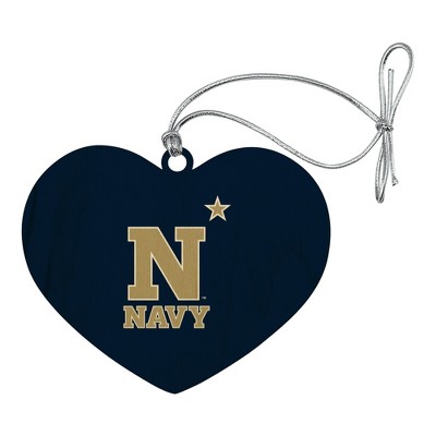 US Naval Academy Primary Logo Heart Love Wood Christmas Tree Holiday Ornament