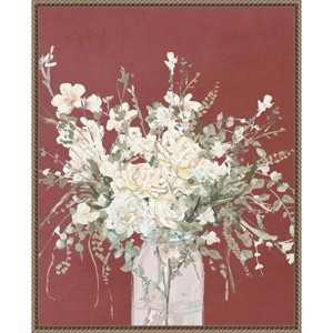 23"x28" Warm Flowers in Glass Vase by Patricia Pinto Framed Canvas Wall Art Print Bronze - Amanti Art: Hand-Stretched, Polystyrene Float Frame - 1 of 4