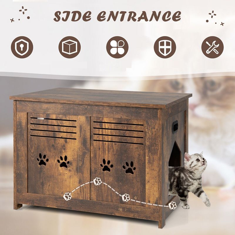 Tangkula Wooden Cat Litter Box Enclosure Flip-Top Hidden Washroom Bench w/ Side Entrance, 5 of 10