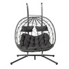 2 Persons Egg Chair With Stand, Large Rattan Wicker Swing With Headrest, Thick Cushion, Indoor Outdoor Hanging Basket Chair - 2 of 4