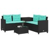 vidaXL Patio Sofa Set with Table L-Shaped Outdoor Lounge, Black Poly Rattan, Turquoise Cushions - 3 of 4