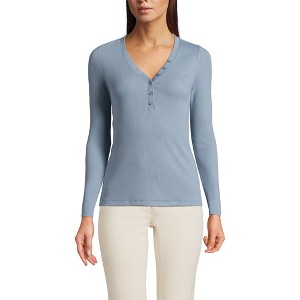 Lands' End Women's Drapey Rib Skimming Long Sleeve Henley - 1 of 4