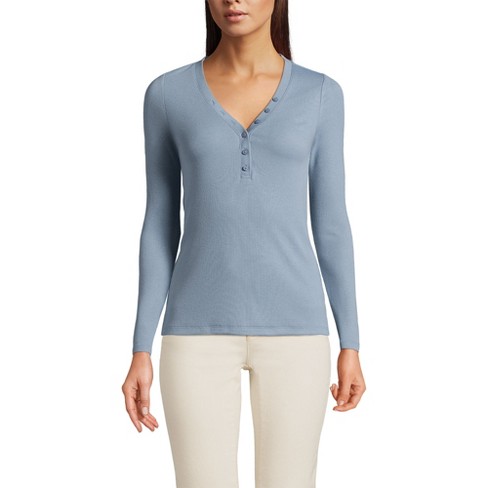 Lands' End Women's Drapey Rib Skimming Long Sleeve Henley - image 1 of 4