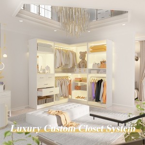 Besiost Wood Closet System, Freestanding Closet Organizer with Drawers and Mirror - 1 of 4