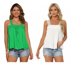 INSPIRE CHIC Women's Square Neck Panel Lace Ruffles Casual Sleeveless Tank Top 2 Packs - 1 of 4