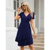Midi Dress for Women Summer Short Sleeve Business V Neck A-Line Flowy Ruffle Elegant Wedding Guest Midi Dresses - 3 of 4