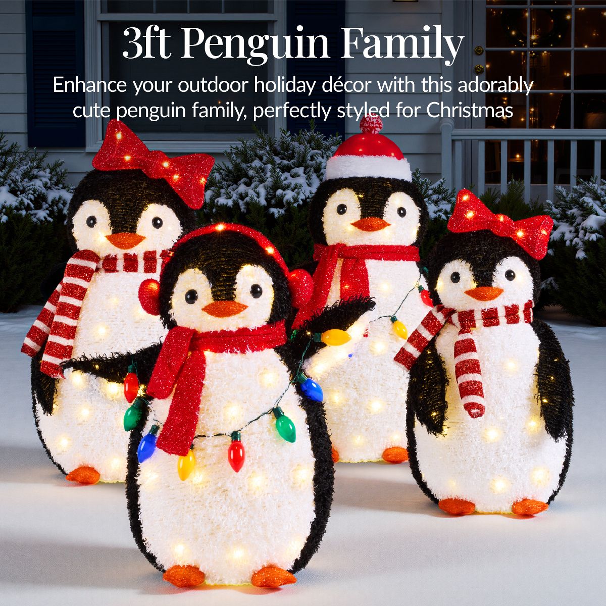 Best Choice Products Lighted Pop-Up Penguin Family Christmas Yard Décor – 3ft, 4ft & 5ft with LED Lights in Red & Blue - thumbnail 3