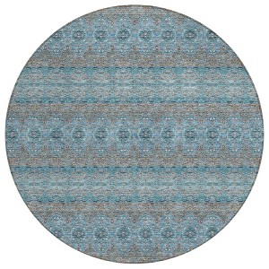 Teal Blue Aqua And Gray Floral Medallion Washable Indoor Outdoor Area Rug - 1 of 4