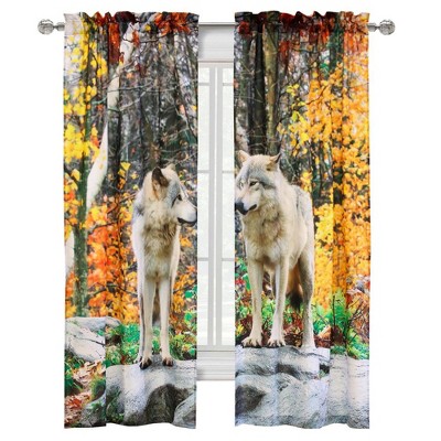 Mighty Wolves Multicolor Polyester Light-Filtering Curtain Panels
