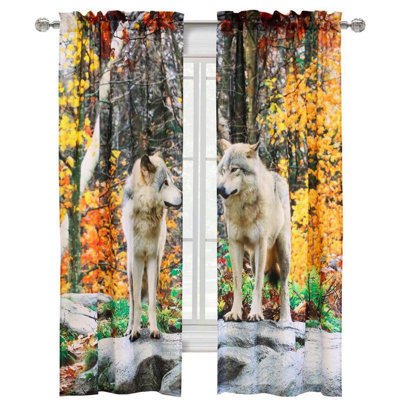 Habitat Photo Real Printed Mighty Pair of Wolves Light Filtering Pole Top Curtain Pair Each Panel 38" x 84" Multicolor, 2 of 6