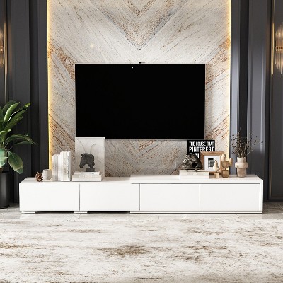 FUFU&GAGA Minimalist Style Pure White TV Cabinet Four Compartments Independent Storage Space