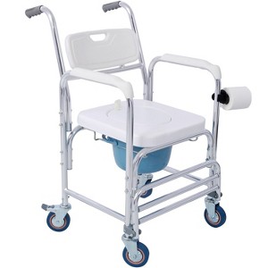 KTMBDW 3-in-1 Shower Commode Wheelchair,Transport Beside Commode Chair,Waterproof Rolling Over Toilet Chair 350 lbs. Weight Capacity with Seat,White - 1 of 4