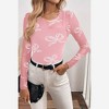 Amaryllis Women’s Sheer Mesh Long Sleeve Top with Allover Bow Print Lightweight Fitted Design Layering Piece - 2 of 4
