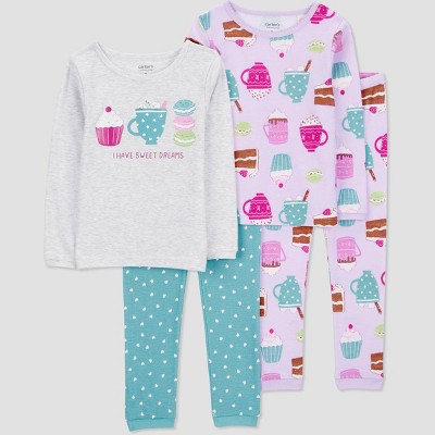 Image of Carter's Just One You®️ Toddler Girls' 4pc Long Sleeve Hot Cocoa and Sweets Pajama Set - Purple/Blue/Gray 12M