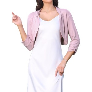 INSPIRE CHIC Women's Bolero Collarless Elegant 3/4 Sleeve Pleated Open Front Knitted Cropped Shrug - 1 of 4