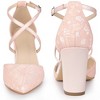 Perphy Women's Pointed Toe Criss Cross Straps Chunky Heel Lace Pumps - 3 of 4