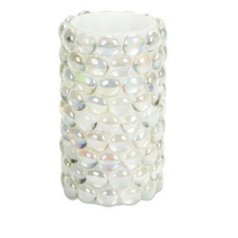 Melrose 6 Prelit Led Battery Operated Beaded Flameless Pillar Candle With Amber Flicker Flame White