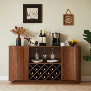 CIPACHO 58" Natural Wavy Sideboard - Wine/Glass Holder, Adjustable Shelves for Kitchen/Dining Room/Coffee Bar - 1 of 4