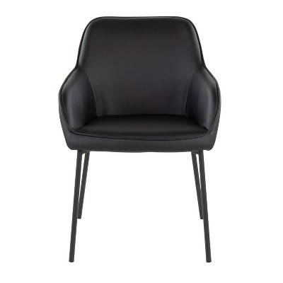 Black Faux Leather and Metal Dining Chairs, Set of 2