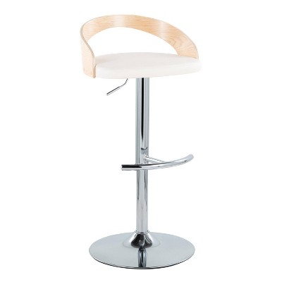 White and Natural Wood Adjustable Swivel Bar Stools, Set of 2