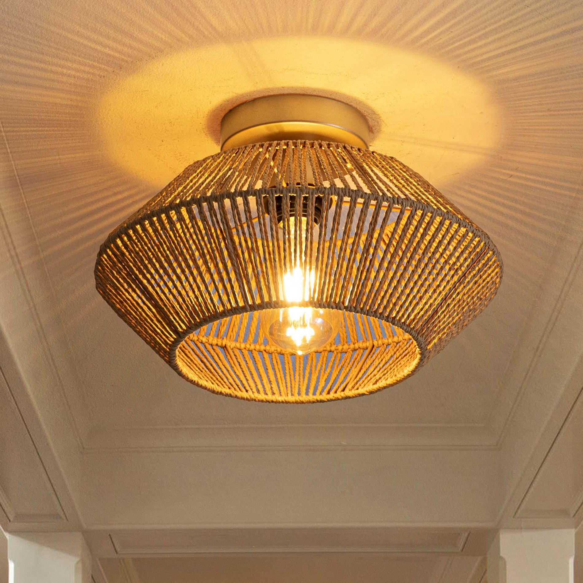 Ludomide 12.6" Boho Light Fixture, Hand-Woven Flush Mount Chandelier, Farmhouse Rattan Ceiling Light for Hallway Nursery- 1 Piece